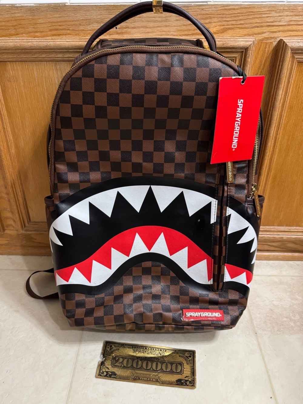 Sprayground “Sharks in Paris” Brown Checkered Backpack